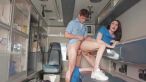 Busty brunette nurse gets her ass and anally fucked