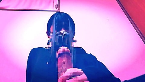 Asian solo girl in red bikini masturbates in mirror