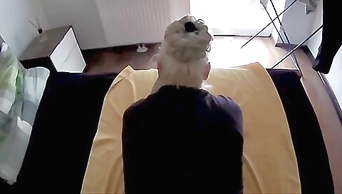 Mature tranny with big tits fucks a man in stockings