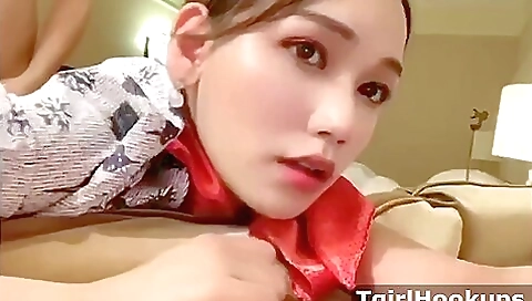 A sexy Asian girl in black lingerie is getting fucked in her hole