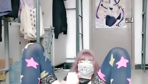 Shemale teen cum in her pussy by the school toilet