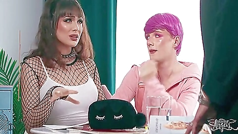 Big black dick rides a hot brunette anal in doggy style