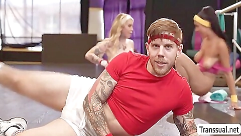 Busty Shemale Fucks Her Busty Gym Buddy And Rides Coach Cock 10 Min